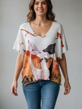 Like New! Beyond Capri Knit Tunic Top, Cats Print